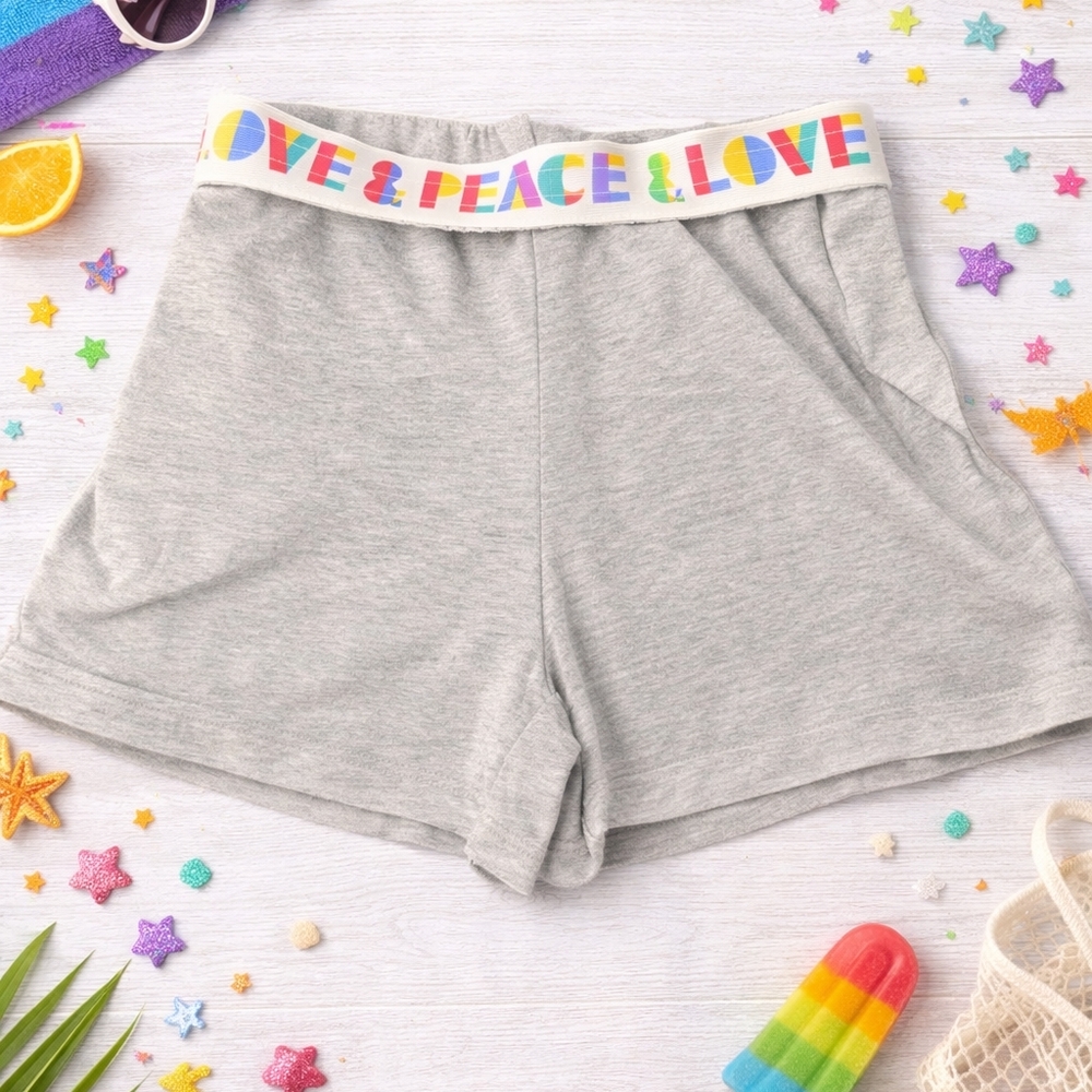 wonder nation Gray Shorts with Rainbow "Love & Peace" Waistband